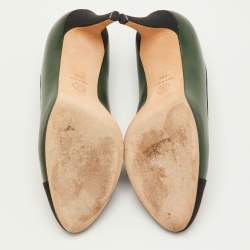 Pre Owned Chanel CC Size 40 Dark Green/Black Leather Cap Toe Pumps