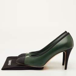 Pre Owned Chanel CC Size 40 Dark Green/Black Leather Cap Toe Pumps