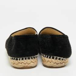 Pre Owned Chanel interlocking CC Size 38 Black Canvas and Velvet Cap Toe Espadrille Flat