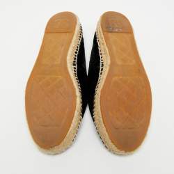Pre Owned Chanel interlocking CC Size 38 Black Canvas and Velvet Cap Toe Espadrille Flat