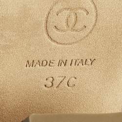 Pre Owned Chanel Size 37 Blue Denim Cork Platform Ankle Strap Sandals