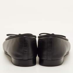 مملوكة مسبقًا حذاء باليرينا فلات شانيل سي سي جلد أسود مع فيونكة مقدمة مقاس 35