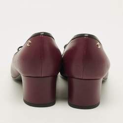 Pre Owned Chanel CC Size 40 Burgundy/Black Leather Bow Block Heel Pumps