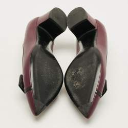 Pre Owned Chanel CC Size 40 Burgundy/Black Leather Bow Block Heel Pumps