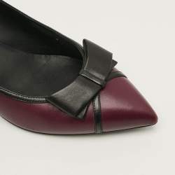 Pre Owned Chanel CC Size 40 Burgundy/Black Leather Bow Block Heel Pumps