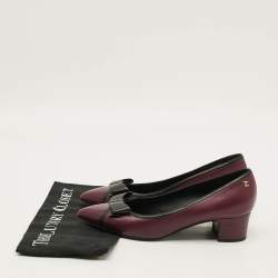 Pre Owned Chanel CC Size 40 Burgundy/Black Leather Bow Block Heel Pumps