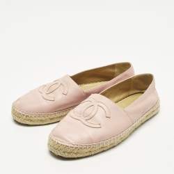 مملوكة مسبقًا Chanel CC Size 37 Pink Leather Cap Toe Espadrille Flats