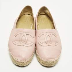مملوكة مسبقًا Chanel CC Size 37 Pink Leather Cap Toe Espadrille Flats