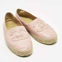 مملوكة مسبقًا Chanel CC Size 37 Pink Leather Cap Toe Espadrille Flats
