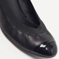 Pre Owned Chanel CC Size 37 Black Patent And Leather Cap Toe Scrunch Pumps