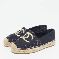 Pre Owned Chanel CC Size 36 Navy Blue Canvas Espadrille Flats