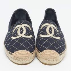 Pre Owned Chanel CC Size 36 Navy Blue Canvas Espadrille Flats