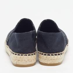 Pre Owned Chanel CC Size 36 Navy Blue Canvas Espadrille Flats