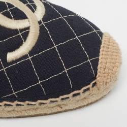 Pre Owned Chanel CC Size 36 Navy Blue Canvas Espadrille Flats