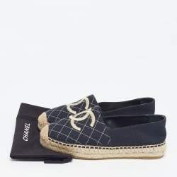 Pre Owned Chanel CC Size 36 Navy Blue Canvas Espadrille Flats