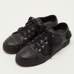 Pre Owned Chanel CC Camellia Size 37 Black Leather Low Top Sneakers