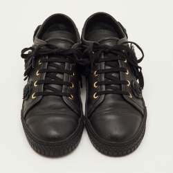 Pre Owned Chanel CC Camellia Size 37 Black Leather Low Top Sneakers