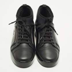 Pre Owned Chanel Size 41 Black Rubber And Leather CC Mid Top Lace up Sneakers 