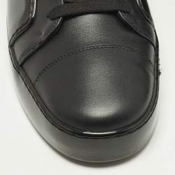 Pre Owned Chanel Size 41 Black Rubber And Leather CC Mid Top Lace up Sneakers 