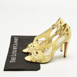 Pre Owned Chanel Size 37.5 Beige Patent Leather Ankle Strap Sandals