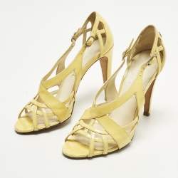 Pre Owned Chanel Size 37.5 Beige Patent Leather Ankle Strap Sandals