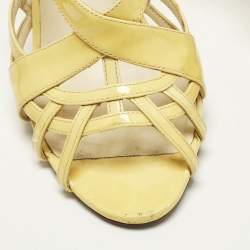 Pre Owned Chanel Size 37.5 Beige Patent Leather Ankle Strap Sandals