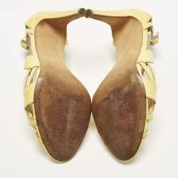 Pre Owned Chanel Size 37.5 Beige Patent Leather Ankle Strap Sandals