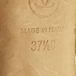 Pre Owned Chanel Size 37.5 Beige Patent Leather Ankle Strap Sandals