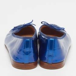 Pre Owned Chanel CC Size 42 Blue Patent and Leather Bow Ballet Flats
