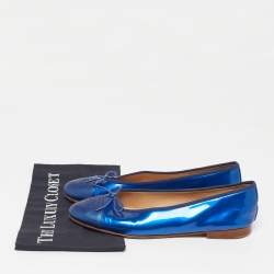 Pre Owned Chanel CC Size 42 Blue Patent and Leather Bow Ballet Flats