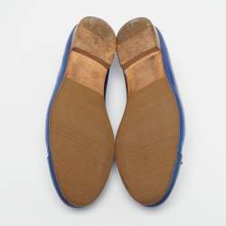 Pre Owned Chanel CC Size 42 Blue Patent and Leather Bow Ballet Flats