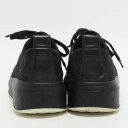 مملوكة مسبقًا حذاء رياضي شانيل سي سي جلد وكانفاس أسود مقدمة غطاء مقاس 35.5