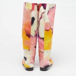 Pre Owned Chanel Size 37.5 Multicolor Patent Leather And Satin Rain Boots