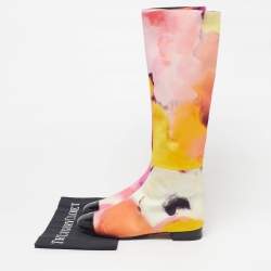 Pre Owned Chanel Size 37.5 Multicolor Patent Leather And Satin Rain Boots