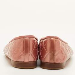 Pre Owned Chanel CC Size 37.5 Rose Pink Quilted Patent Leather Bow Cap Toe Ballet Flats