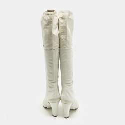 Pre Owned Chanel Size 39 Grey/Cream Crocodile Leather and Leather Knee Length Boots