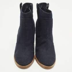 Pre Owned Chanel Size 39 Navy Blue Canvas Chain Wedge Boots