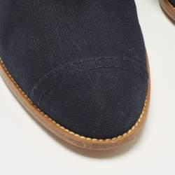 Pre Owned Chanel Size 39 Navy Blue Canvas Chain Wedge Boots