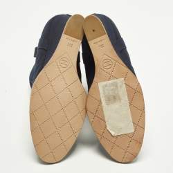 Pre Owned Chanel Size 39 Navy Blue Canvas Chain Wedge Boots