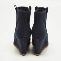 Pre Owned Chanel Size 39 Navy Blue Canvas Chain Wedge Boots