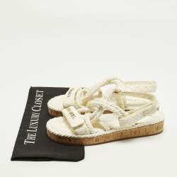 Pre Owned Chanel Dad CC Size 39 Cream Quilted Leather and Rope Slingback Sandals