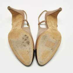 مملوكة مسبقًا Chanel CC Size 38.5 Beige/Black Leather Cap Toe Slingback Sandals