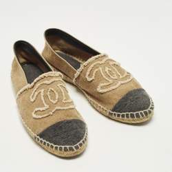 Pre Owned Chanel CC Size 36 Brown/Black Canvas Cap Toe Espadrille Flats