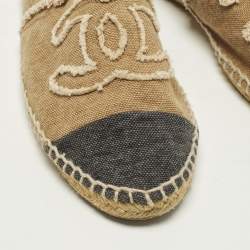Pre Owned Chanel CC Size 36 Brown/Black Canvas Cap Toe Espadrille Flats