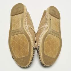 Pre Owned Chanel CC Size 36 Brown/Black Canvas Cap Toe Espadrille Flats