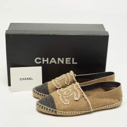 Pre Owned Chanel CC Size 36 Brown/Black Canvas Cap Toe Espadrille Flats