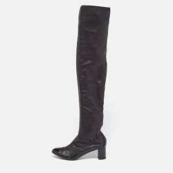 Pre Owned Chanel CC Cap Toe  Size 39 Metallic/Black  Leather and Patent  Knee Length Boots