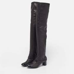 Pre Owned Chanel CC Cap Toe  Size 39 Metallic/Black  Leather and Patent  Knee Length Boots