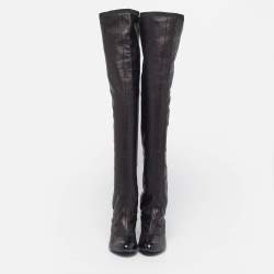 Pre Owned Chanel CC Cap Toe  Size 39 Metallic/Black  Leather and Patent  Knee Length Boots