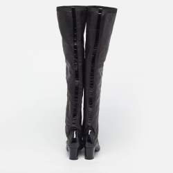 Pre Owned Chanel CC Cap Toe  Size 39 Metallic/Black  Leather and Patent  Knee Length Boots